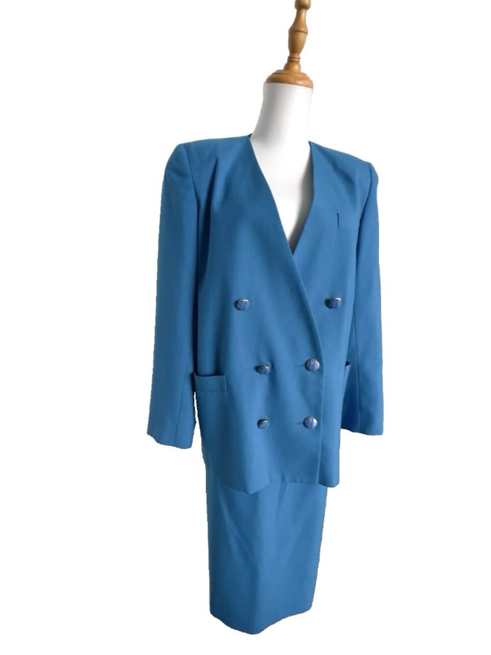 SuitsMe Women's Size 10 Career Jacket Skirt Set Teal Blue Lined Y2K Made in USA